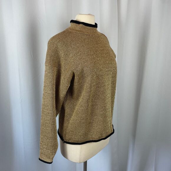 Vintage Sweater Womens Size Medium M Gold Metallic Knit Party Cocktail Mock Neck - Picture 3 of 12